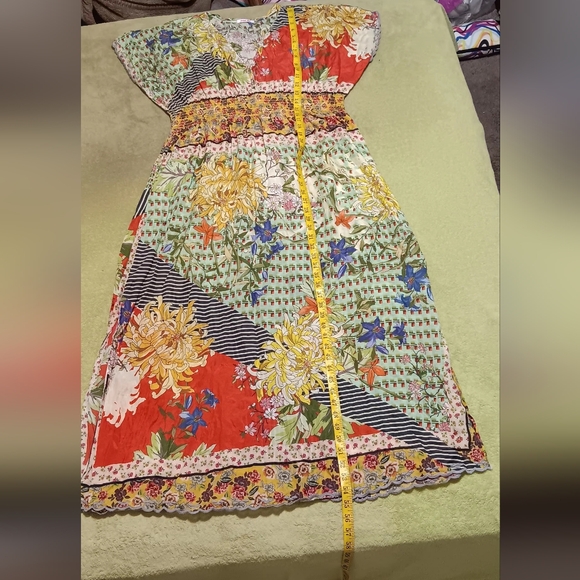 Johnny Was Maxi Dress Silk Patchwork SzL Green/Red Floral Boho Lightweight - Picture 5 of 15